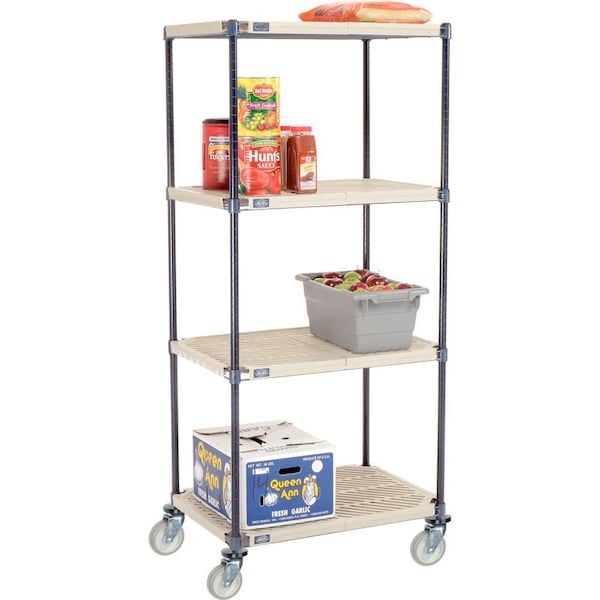 Global Equipment Nexelite reg Vented Plastic Mat Shelf Truck, 30"L x 18"W x 60"H, Polyurethane Swivel Casters C18305PPM - main